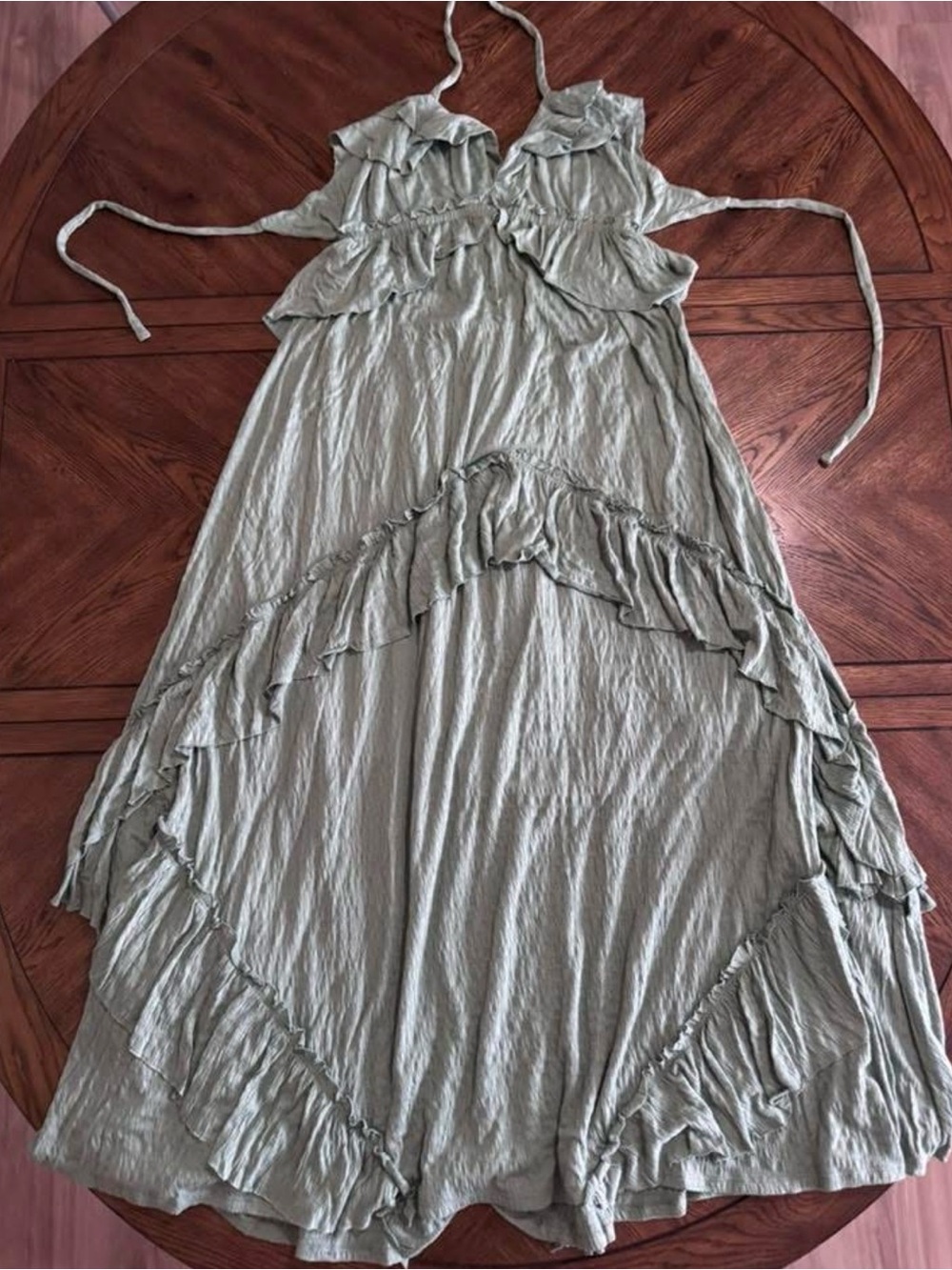 FREE PEOPLE FP Beach maxi dress seafoam green flowing boho M tiered ruffled - Picture 3 of 3